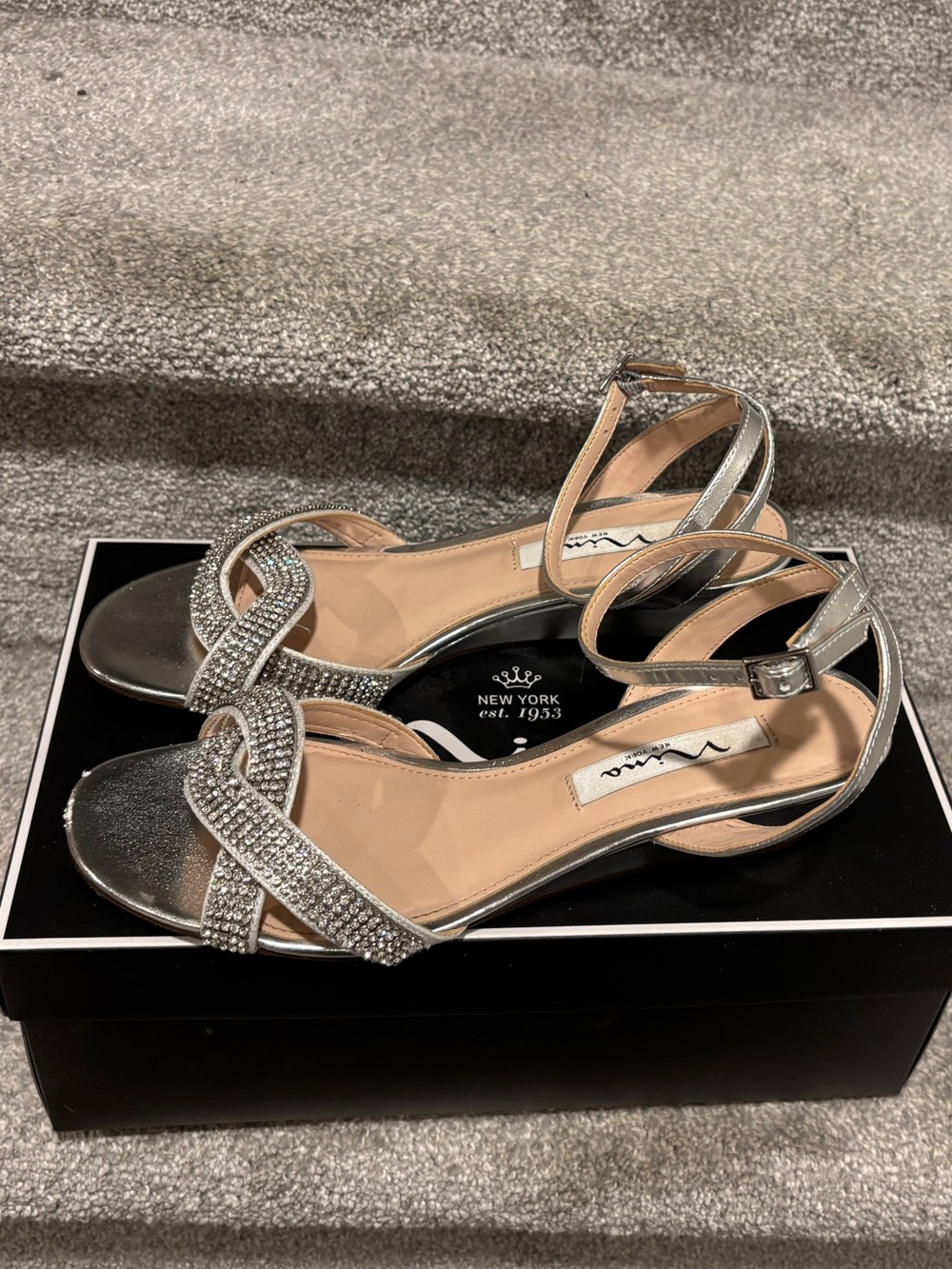 Nina Silver Crystal Strappy Dress Sandals